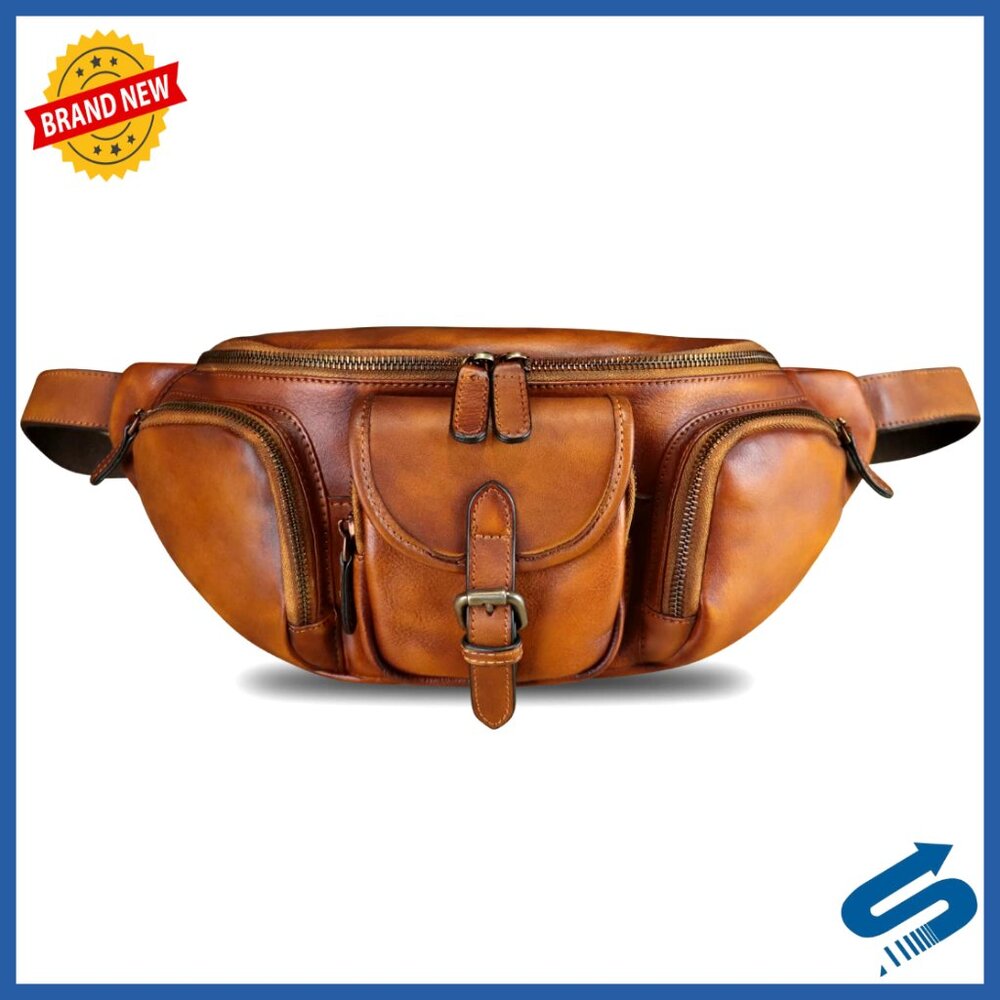 Genuine Leather Fanny Pack Crossbody Bag with Multiple Pockets